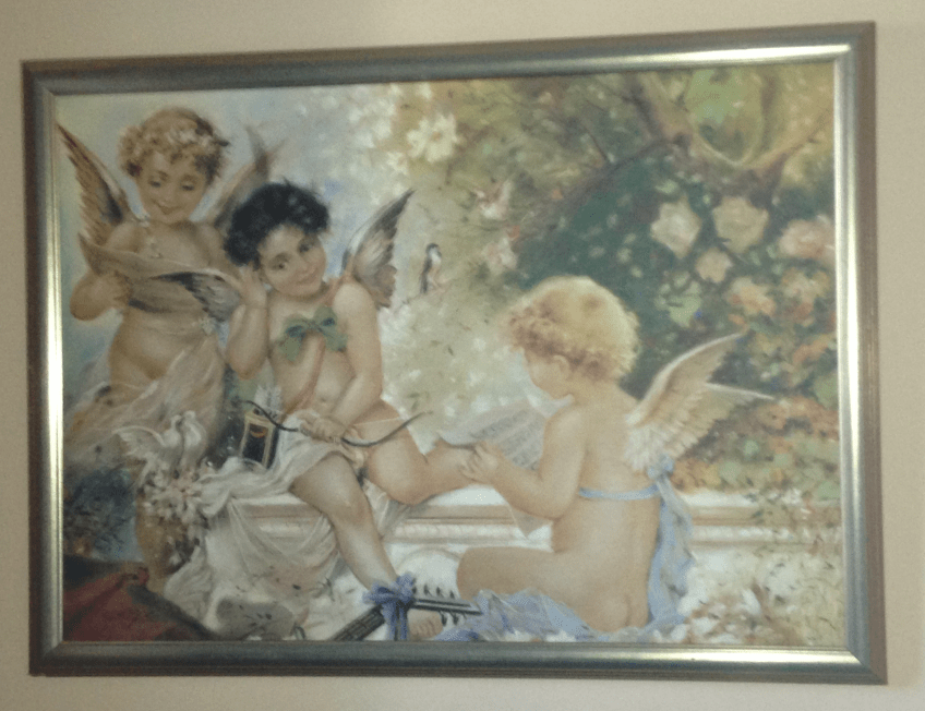 Ξύλινη, Ασημί κορνίζα με γαλάζιες γραμμώσεις, πομπέ σε ματ τζάμι